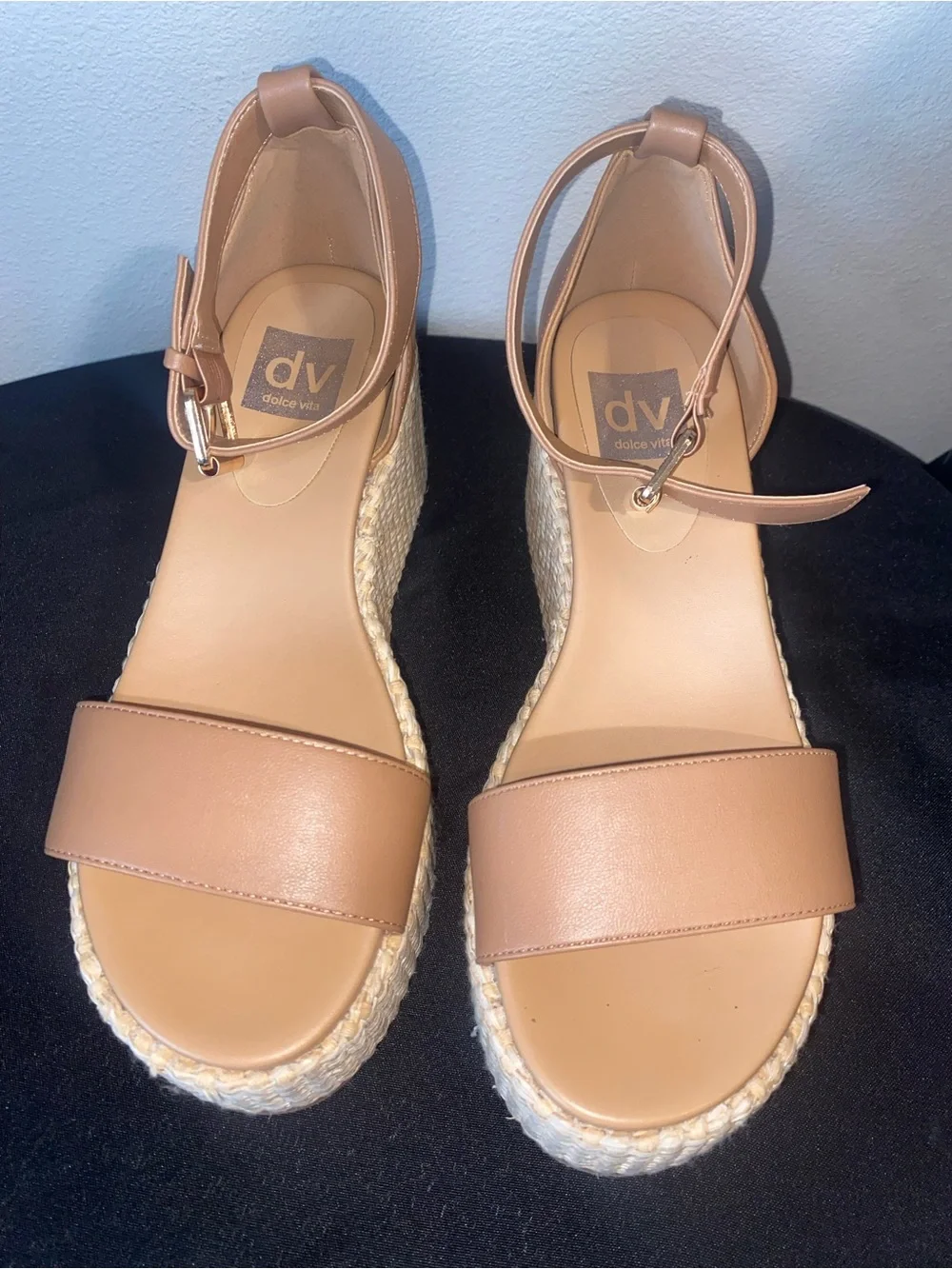 DV Tan Woven Platform Espadrille Sandals with Ankle Straps